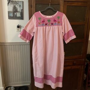 Vintage Quacker Factory Pink Stripe Flamingo Palm Tree House Dress M